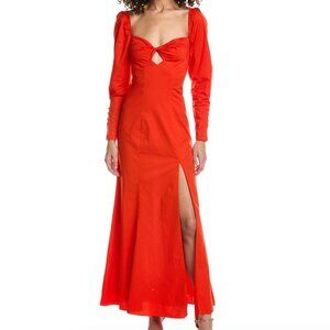 Staud Josephine Twist-Front Stretch Cotton-Blend Poplin Maxi Dress in Fire